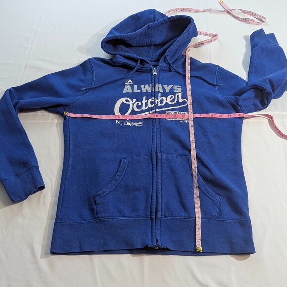 Majestic "Always October" Kansas City Royals Zippered Hoodie Size S Royal Blue - Picture 4 of 12